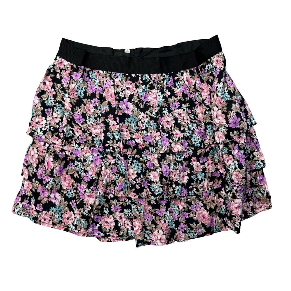 Guess Skirt Womens Small Colorful Mini Tiered Floral Back Zipper Y2K Lined Rayon